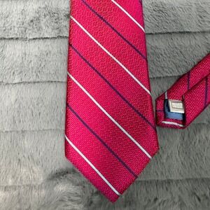 XMI Platinum Mens Silk Tie Magenta Pink Blue Striped Hand Made USA England